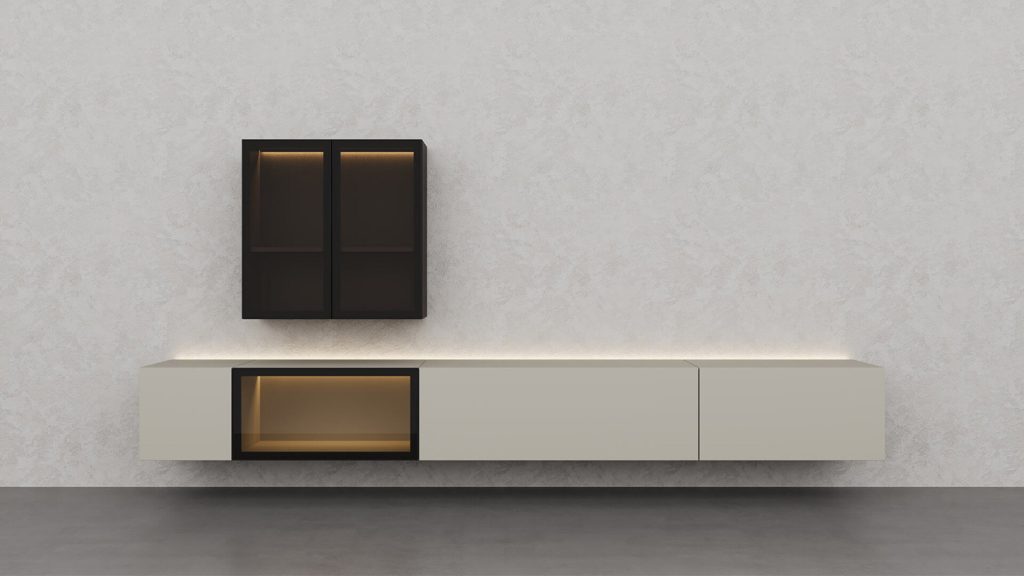 Mobile creta con parete attrezzata